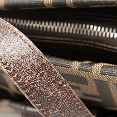 Pre-owned Fendi Zucca Black Brown Canvas Leather Shoulder Bag () In Multi