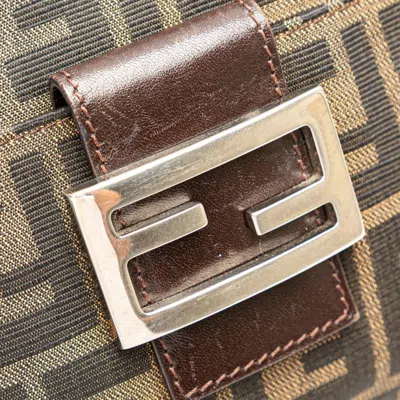 Pre-owned Fendi Zucca Black Brown Canvas Leather Shoulder Bag () In Multi