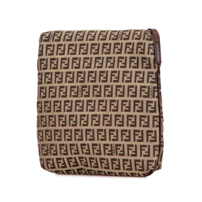 Pre-owned Fendi Zucchino Brown Canvas Leather Shoulder Bag ()