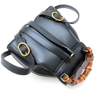 Pre-owned Gucci Bamboo Black Leather Backpack ()