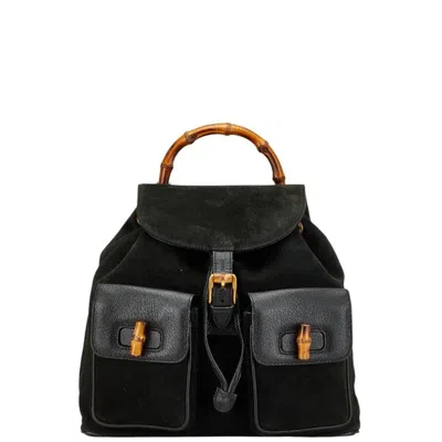 Pre-owned Gucci Bamboo Black Suede Leather Backpack ()