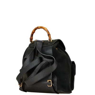 Pre-owned Gucci Bamboo Black Suede Leather Backpack ()