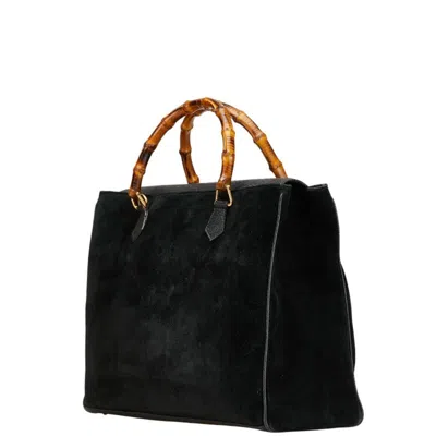 Pre-owned Gucci Bamboo Black Suede Leather Shoulder Bag Tote Bag ()