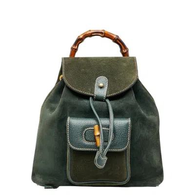 Pre-owned Gucci Bamboo Green Suede Leather Backpack ()