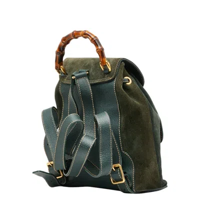 Pre-owned Gucci Bamboo Green Suede Leather Backpack ()