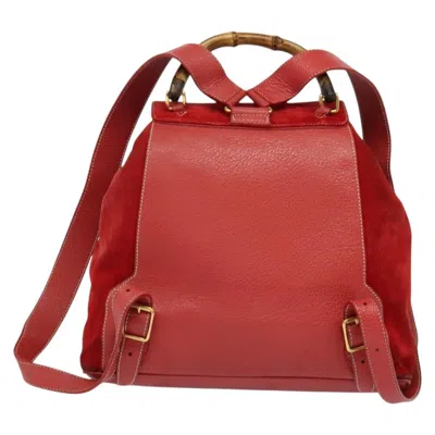 Pre-owned Gucci Bamboo Tassel Backpack Suede Red Suede Backpack Bag ()