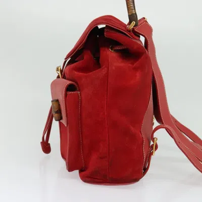 Pre-owned Gucci Bamboo Tassel Backpack Suede Red Suede Backpack Bag ()