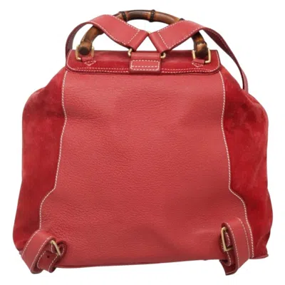 Pre-owned Gucci Bamboo Tassel Backpack Suede Red Suede Backpack Bag ()