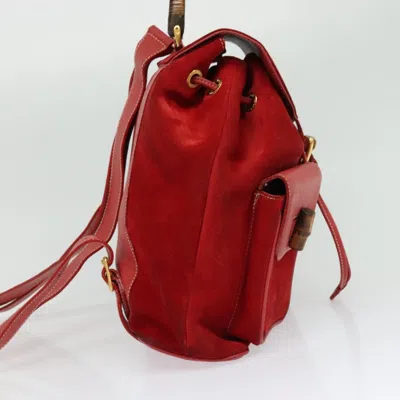Pre-owned Gucci Bamboo Tassel Backpack Suede Red Suede Backpack Bag ()