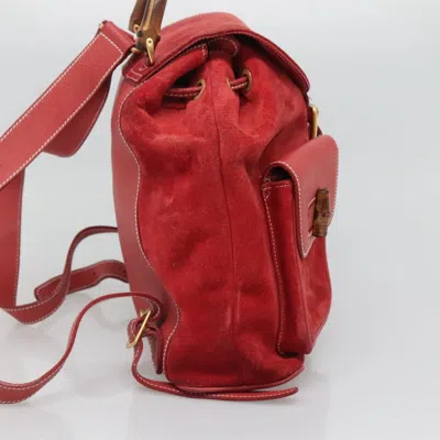 Pre-owned Gucci Bamboo Tassel Backpack Suede Red Suede Backpack Bag ()