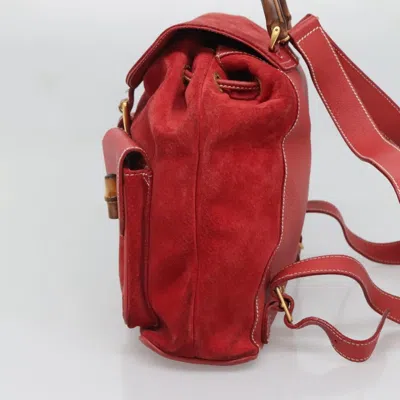 Pre-owned Gucci Bamboo Tassel Backpack Suede Red Suede Backpack Bag ()