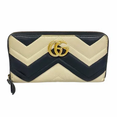 Pre-owned Gucci Beige Black Leather Long Wallet (bi-fold) () In Multi