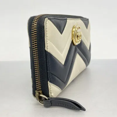 Pre-owned Gucci Beige Black Leather Long Wallet (bi-fold) () In Multi