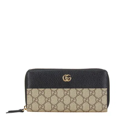 Pre-owned Gucci Beige Black Pvc Leather Long Wallet (bi-fold) () In Multi