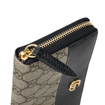 Pre-owned Gucci Beige Black Pvc Leather Long Wallet (bi-fold) () In Multi