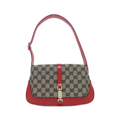 Pre-owned Gucci Beige Black Red Color Gg Canvas Shoulder Bag ()
