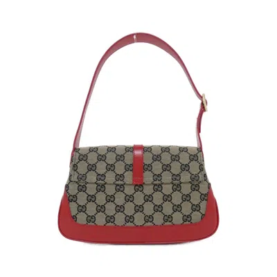 Pre-owned Gucci Beige Black Red Color Gg Canvas Shoulder Bag ()