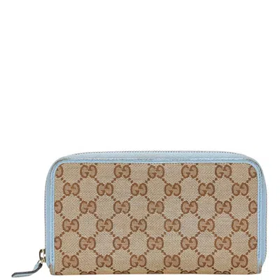 Pre-owned Gucci Beige Blue Gg Canvas Leather Long Wallet (bi-fold) ()