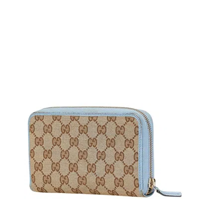 Pre-owned Gucci Beige Blue Gg Canvas Leather Long Wallet (bi-fold) ()