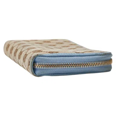 Pre-owned Gucci Beige Blue Gg Canvas Leather Long Wallet (bi-fold) ()