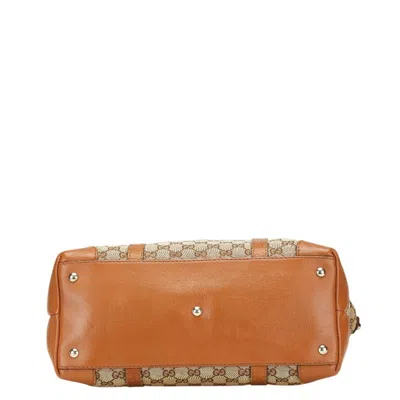 Pre-owned Gucci Beige Brown Canvas Leather Tote Bag () In Multi