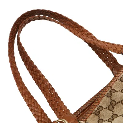 Pre-owned Gucci Beige Brown Canvas Leather Tote Bag () In Multi