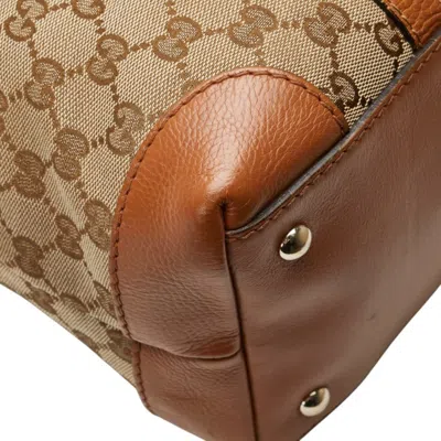 Pre-owned Gucci Beige Brown Canvas Leather Tote Bag () In Multi