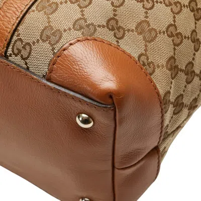 Pre-owned Gucci Beige Brown Canvas Leather Tote Bag () In Multi