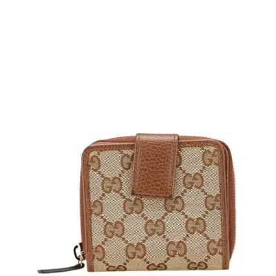 Pre-owned Gucci Beige Brown Canvas Leather Wallet (bi-fold) () In Multi