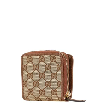 Pre-owned Gucci Beige Brown Canvas Leather Wallet (bi-fold) () In Multi
