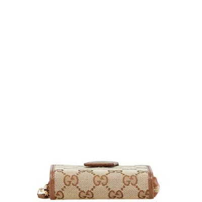 Pre-owned Gucci Beige Brown Canvas Leather Wallet (bi-fold) () In Multi