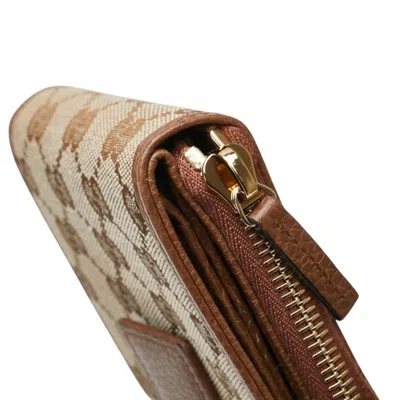 Pre-owned Gucci Beige Brown Canvas Leather Wallet (bi-fold) () In Multi