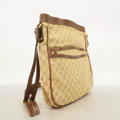 Pre-owned Gucci Beige Brown Canvas Shoulder Bag () In Multi