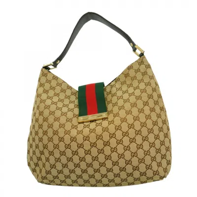 Pre-owned Gucci Beige Brown Canvas Shoulder Bag () In Multi