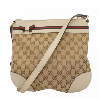 Pre-owned Gucci Beige Brown Canvas Shoulder Bag () In Multi