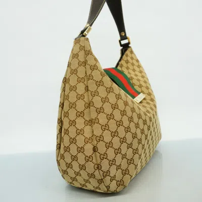 Pre-owned Gucci Beige Brown Canvas Shoulder Bag () In Multi