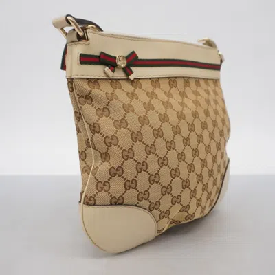 Pre-owned Gucci Beige Brown Canvas Shoulder Bag () In Multi
