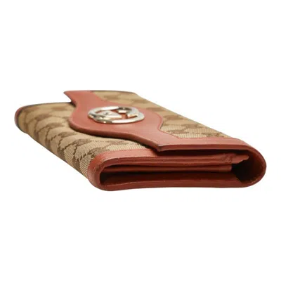 Pre-owned Gucci Beige Brown Gg Canvas Leather Long Wallet (bi-fold) ()