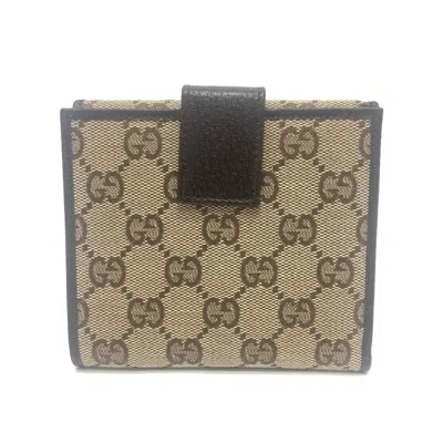 Pre-owned Gucci Beige Brown Gg Canvas Wallet (bi-fold) () In Multi