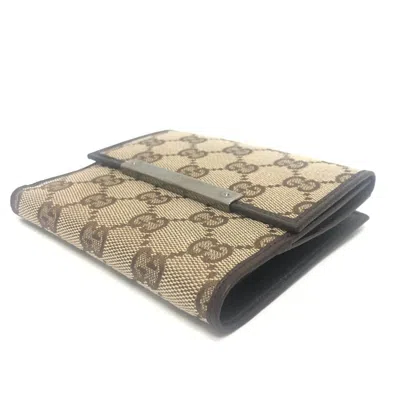 Pre-owned Gucci Beige Brown Gg Canvas Wallet (bi-fold) () In Multi