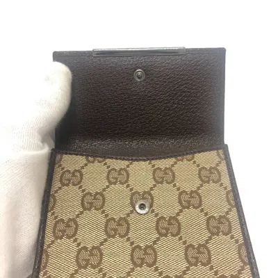 Pre-owned Gucci Beige Brown Gg Canvas Wallet (bi-fold) () In Multi