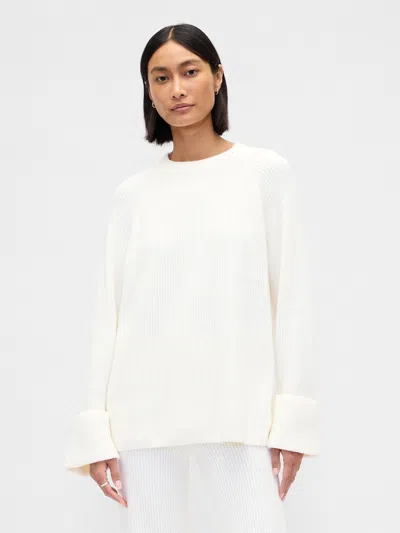 Gap Cashsoft Shaker-stitch Boyfriend Sweater In White