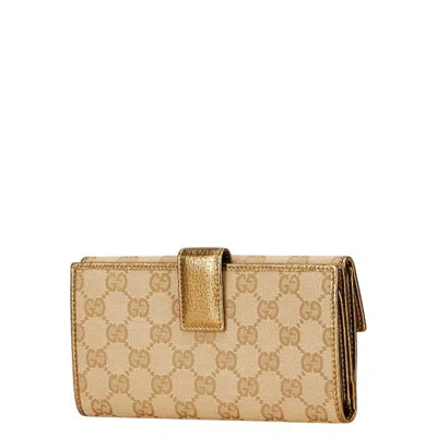 Pre-owned Gucci Beige Gold Canvas Leather Long Wallet (bi-fold) ()