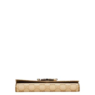Pre-owned Gucci Beige Gold Canvas Leather Long Wallet (bi-fold) ()