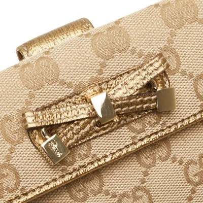 Pre-owned Gucci Beige Gold Canvas Leather Long Wallet (bi-fold) ()