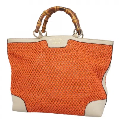 Pre-owned Gucci Beige Orange Straw Tote Bag () In Multi