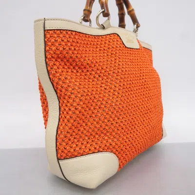 Pre-owned Gucci Beige Orange Straw Tote Bag () In Multi