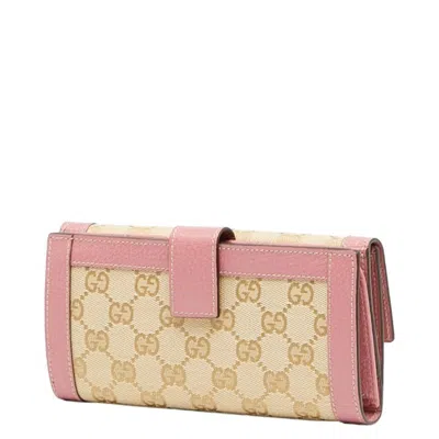 Pre-owned Gucci Beige Pink Gg Canvas Leather Long Wallet (bi-fold) ()