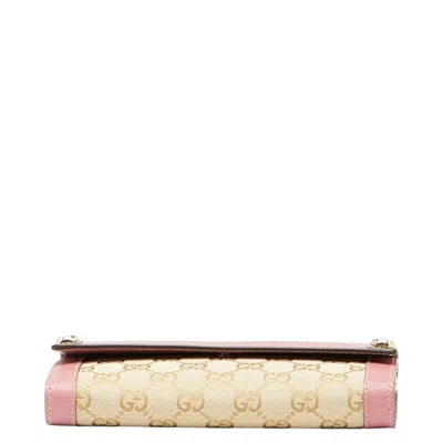 Pre-owned Gucci Beige Pink Gg Canvas Leather Long Wallet (bi-fold) ()