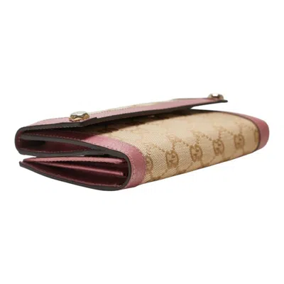 Pre-owned Gucci Beige Pink Gg Canvas Leather Long Wallet (bi-fold) ()